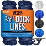 Dock Lines Boat Ropes for Docking 3/8" Line Double Braided Mooring Marine Rope 15FT Nylon Rope Boat Dock Line for Docking Ropes for Boats with Loop Boating Rope Braided 15' Feet Ties Navy Blue 2 Pack