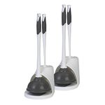 Clorox Toilet Plunger and Bowl Brush Combo Set with Caddy, 6.75" x 7" x 19.5", White/Gray, 2 pack