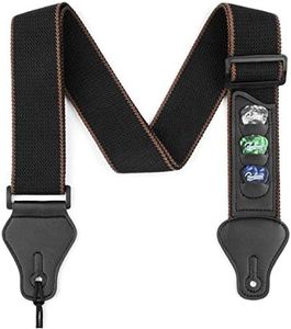 SYGA Guitar Strap with 3 Pick Holders 100% Soft Cotton Strap For Bass Electric & Acoustic Guitars(Black)