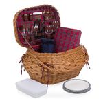 PICNIC TIME Highlander Deluxe Picnic Basket for 4, Wicker Picnic Basket with Picnic Blanket and Wine Bag, Wine Picnic Set 4, (Red & Blue Tartan Pattern)