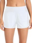 Colloyes Women's White Quick Dry High Waisted Swim Board Shorts Side Split Swimming Bottoms Beach Shorts Size Medium