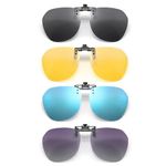 TYXHXTF 4 Pcs Clip On Sunglasses, Polarized Flip Up Glasses for Men Women, Polarised Lens Fit Over Prescription Glasses, for Driving Travelling Outdoor Sport