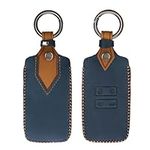 kwmobile Key Cover Compatible with Renault 4 Button Car Key Smart Key (only Keyless Go) - Faux Leather Car Key Fob Protector - Navy Blue/Light Brown