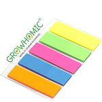 GROWHOMIC Clear High Adhesive Rectangular Flags Fluorescent Self Sticky Notes for Office, College, School Use (Pack of 5, Multi Color)