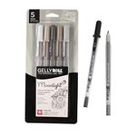 Sakura Gelly Roll Moonlight 5 Pack, 06 Fine point, Opaque Gray Gel Pens, Creamy Smooth Ink, Writes on Dark Paper