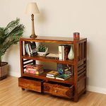 Vivek Wood Wooden Bookshelf | Console Table for Living Room | Book Shelf Side Entrance Table for Home with 2 Drawers & Shelf Storage | Entryway/Foyer Table | Solid Sheesham Wood, Honey Brown