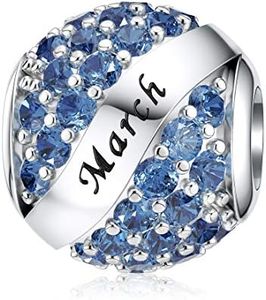 JIAYIQI March Birthstone Charms for Pandora Charms Bracelet 925 Sterling Silver Openwork Bead for Bracelet and Necklace with 5A Cubic Zirconia, Christmas Birthday Mothers Day Jewelry