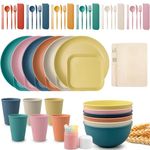 48 Pieces Wheat Straw Dinnerware Sets for 6,Reusable Plates Bowls, Outdoor Camping Dishes Kitchen Plates Cups and Bowls Set,Microwave&Dishwasher Safe Tableware,Lightweight & Unbreakable