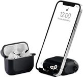 AirStand AirPods Pro Case Cover with Invisible Phone Stand, Compatible with AirPods Pro, Full Protection TPU & PC Shockproof Case with Keychain Carabiner (Black)