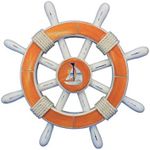 Hampton Nautical Decorative Ship Wheel with Sailboat, 12", Rustic Orange/White