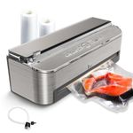 Mesliese Vacuum Sealer Machine, 85kPa 120W Automatic Food Sealer, Powerful Sealing System, Build-in Cutter | Bags Storage | Moist Mode and Air Suction Hose | 2 Bag Rolls and 5pcs Bags(Stainless Steel)