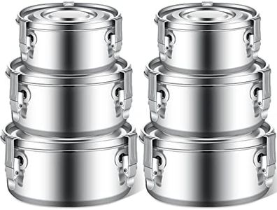 Zopeal 6 Pcs Stainless Steel Food Storage Containers with Lid Bento Lunch Boxes Reusable Metal Flat Canisters for Camping Trips Picnic Snacks Soups Salads Leftovers, 3 Sizes (22oz, 34oz, 54oz)