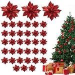 Poinsettia Artificial Flowers (36 Pack) - Red Glitter Poinsettia Christmas Decorations for Garlands Wreaths - Artificial Christmas Flowers Xmas Tree Ornaments for Decoration and Christmas Crafts