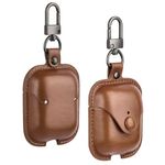 Boxome Airpods 1 & Airpods 2 Case Cover (Airpods and Charging Case not Included) | Premium Leather Protective Case with Inner Lining & Metal Carabiner | Light Brown