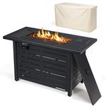 Tangkula Outdoor 60,000 BTU Fire Pit Table, Patiojoy 42 Inch Rectangular Propane Gas Fire Table with Solid Steel Frame, Electric Ignition, Includes Lava Rocks & Protective Cover for Poolside, Backyard