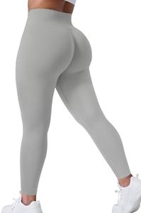 VOYJOY Seamless Leggings for Women High Waist Yoga Pants, Scrunch Butt Lifting Elastic Tights, Scrunch Light Gray, Medium