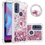 Asuwish Phone Case for Motorola Moto G Pure 2021 with Screen Protector and Ring Holder Bling Liquid Glitter Clear Hybrid Silicone Heavy Duty Cell Cover MotoGPure MotoG GPure XT2163DL 6.5 Girls Pink