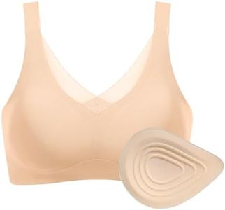 Polreta Seamless Post-Surgery Bra for Women, Mastectomy Bra with Cotton Breast Forms Set, Skin, 36