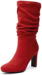 DREAM PAIRS Slouch Boots for Women Mid Calf, Women's Fashion Almond Toe High Heel Fall Winter Dressy Boots,Size 7,Red-Suede,SDMB2407W