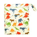 Sigzagor Medium Wet Dry Bag Baby Cloth Diaper Nappy Insert Bag Reusable Washable With Two Zippered Pockets Minky (Dinosaur)