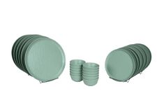 Stehlen Donna Hammered Dinnerware, Pure Melamine, 24 Piece(6 Dinner Plate, 6 Quarter Plate, 6 Small Vegetable Bowl, 6 Medium Vegetable Bowl), Melamine Dinner Set, Kitchen Set for Home- Green Dot