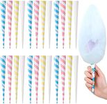 Cotton Candy Cones Striped White Cotton Candy Sticks Paper Cotton Candy Floss Sugar Cane Sticks Colorful Cotton Candy Cones for Cotton Candy Making Accessories Party Supplies (100)