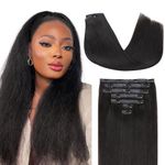 Lashey Seamless Clip in Hair Extensions 20 Inch 110g 7pcs Yaki Straight Clip in Hair Extensions Human Hair Natural Black Extensions Remy Hair Extensions Clip in Human Hair