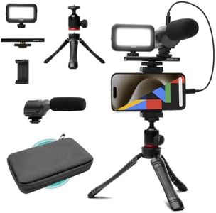 Movo uVlogger- Android/USB-C/iPhone 15 Compatible Vlogging Kit: Phone Tripod, Phone Mount, LED Light, Shotgun Microphone - YouTube Starter and Content Creator Kit