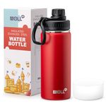 Mollcity Kids Water Bottle for School 16 oz Stainless Steel Double Wall Vacuum Insulated Sports Water Bottle Leak Proof-Reusable Metal Flask with Silicone Boot for Travel, BPA-Free(Canyon Red)