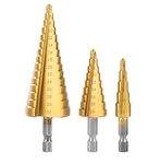 uptodateproducts 3Pcs/lot HSS Steel Large Step Cone Titanium Coated Metal Drill Bit Cut Tool Set Hole Cutter 4-12/20/32mm