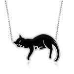 NanoStyle Black Cat Jewellery for Women Cat Lovers Necklace Sleeping Tabby Pendant Handmade Anniversary Present for Her Handcrafted Polymer Clay, 42cm Chain