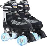 Kids Roller Skates for Boys, Black Adjustable Rollerskates with Light Up Wheels for Big Kids Ages 6-12 7 8 9 10, Beginners Outdoor Sports, Best Birthday Gift for Kids