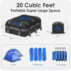 BOYUJK 20 Cubic Car Roof Bag – Waterproof 1000D, Fits Cars With/Without Rack, Anti-Slip Mat, 10 Straps, 566L