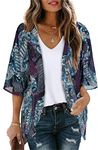 Women Kimono Cardigan Open Front Shawl Swimsuit Coverup Summer Jackets (Boho Purple, XL)