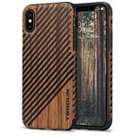 TENDLIN Compatible with iPhone Xs Case/iPhone X Case with Wood Grain Outside Soft TPU Silicone Hybrid Slim Case Compatible with iPhone X and iPhone Xs (Wood & Leather)