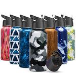 Vacuum Insulated Sports Water Bottle - THILY 32 oz Stainless Steel Leakproof Wide Mouth Metal Water Flask with Flip & Straw Lid, Reusable, BPA Free, for Gym, Travel, Hiking, Camo