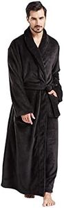 FashGudim Mens Robes Big and Tall Full Length Plush Fleece Long Robe for Men Bathrobe Shawl Collar Warm Winter House Robes (Black,XXL)