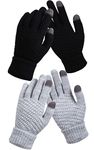 2 Pairs Women's Winter Touch Screen Gloves Warm Fleece Lined Knit Gloves Elastic Cuff Winter Texting Gloves