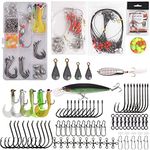 Saltwater Surf Fishing Tackle Kit -138pcs Leader Rigs Saltwater Lures Spoon Sinker Weights Floats Hooks Swivel Beach Fishing Gear
