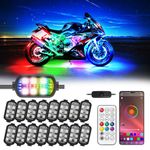 16 Pcs Motorcycle LED Light Kit, Magic RGB Underglow Light with APP/RF Control Driving Travel Essentials Waterproof Underbody Lights Multicolor Chasing Harley Davidson Kawasaki Suzuki Dirt Bike 12-18V