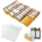 KitHero Spice Drawer Organizer with 28 Jars and 216 Labels,Non-slip Rubber, Bamboo 4 Tier Spice Racks Tray Seasoning Containers for Kitchen Drawers,Cabinets,Countertop,13" Wide * 15.8" Deep