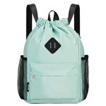 WANDF Drawstring Backpack Sports Gym Bag with Shoes Compartment, Water-Resistant String Backpack Cinch for Women Men (Mint Green,Medium)