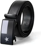 SANSTHS Men's Belts Leather Ratchet Dress Belts for Men with Texas Flag Auto Slide Buckle Gift for Him, 1 3/8" Black
