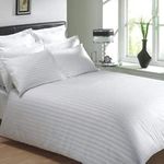 Trance Home Linen 100% Cotton 200 Tc Striped Cover for Single Size Duvet Without Pillow Cover | Duvet Cover Only (Single 60X 92 Inch, White), Tie Closures