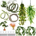 Luinabio 9 Pieces Reptile Jungle Vines Decor Set Include Bendable Flexible Climbing Plastic Plants with Suction Cups Tank Accessories Habitat Decor for Gecko, Snake, Hermit Crab