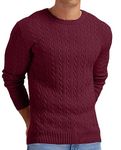 Askdeer Men's Crew Neck Sweater Soft Cable Knit Pullover Sweater for Men Classic Casual Sweaters with Ribbing Edge Wine Red