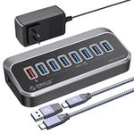 ORICO USB Hub 3.0 7 Ports USB Hub Splitter [5Gbps] with 7 USB 3.0 Data Ports, 12V3A Power Adapter with 1.64Ft Cable-Plastic Version