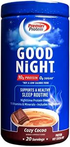 Premier Protein Good Night Protein Powder, Hot Cocoa Mix, 10g Protein, 0g Sugar, 11 Vitamins & Minerals, Nighttime Protein Blend, Magnesium, Zinc, 20 Serve, 1 Tub