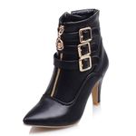 MEOTINA Buckle Ankle Boots for Women Pointed Toe High Heels Booties with Zipper Kitten Heel Shoes, Buckle Black, 10.5