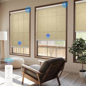 COOLWINDS Motorized Blinds with Remote Cordless Automatic Motorized Shades Custom Blinds for Windows Smart Curtains Compatible with Alexa Google Home(Light Filtering Linen Soft Dunes,Custom Size)